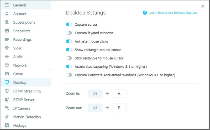 Manycam Desktop Settings