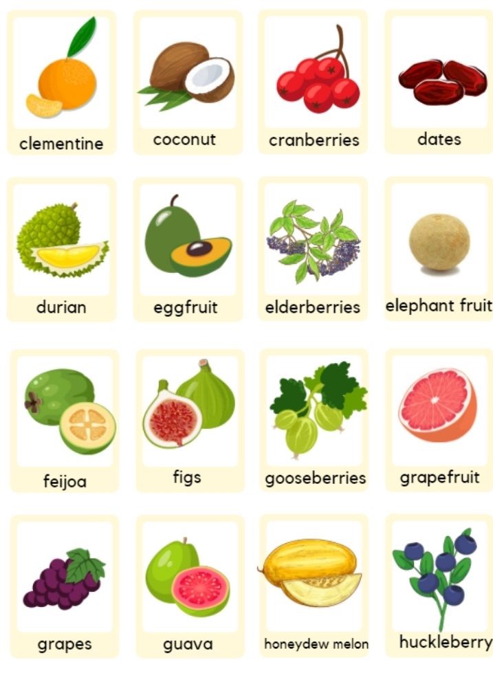 Fruit Names Chart C-H