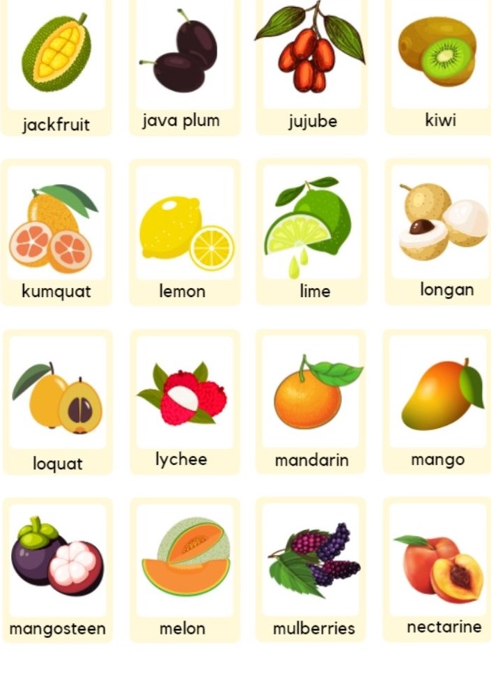 Fruit Names Chart J-N
