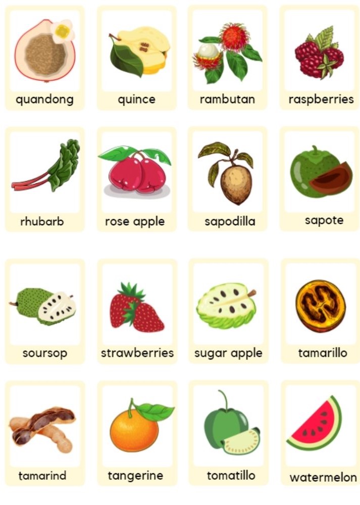 Fruit Names Chart Q-W